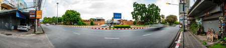 CHIANG MAI, THAILAND - April 26, 2020 : Panorama of Chiang Mai Gate with city street , Chiang Mai...