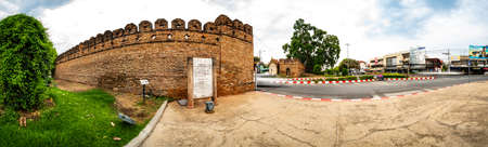 CHIANG MAI, THAILAND - April 26, 2020 : Panorama of Chiang Mai Gate with city street, Chiang Mai province.のeditorial素材