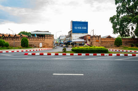 CHIANG MAI, THAILAND - April 26, 2020 : Chiang Mai Gate with city street, Chiang Mai province.のeditorial素材