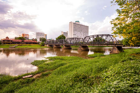 CHIANG MAI, THAILAND - May 2, 2020 : Old iron bridge above Ping river, Chiang Mai province.のeditorial素材