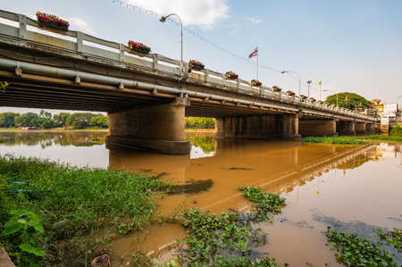 CHIANG MAI, THAILAND - May 6, 2020 : Ping River and Nawarat Bridge in Chiang Mai Province, Thailand.のeditorial素材