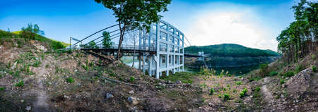 Suspension bridge at Mae Kuang Udom Thara dam, Thailand.のeditorial素材