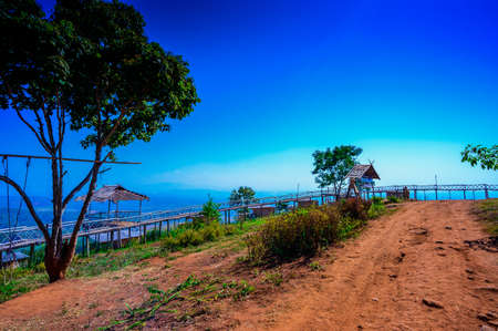 CHIANG RAI, THAILAND - December 14, 2019 : Wooden bridge with scenic view at Doi Sa Ngo viewpoint, Chiang Rai province.のeditorial素材