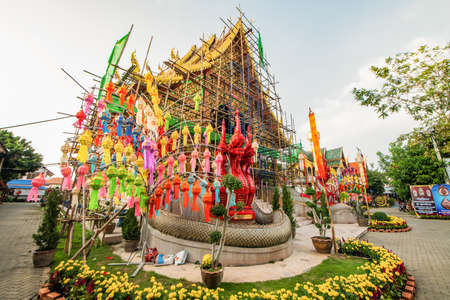 LAMPHUN, THAILAND - December 10, 2019 : Mahawan Woramahawihan Temple under renovation, Lamphun province.のeditorial素材