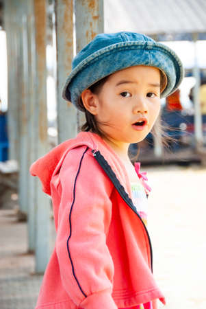 Asian little girl is traveling, Thailand.の写真素材