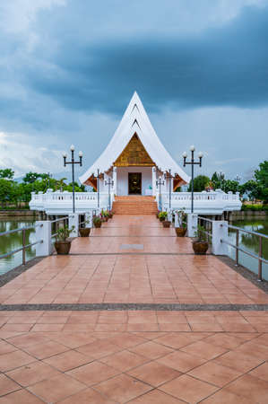 Lanna Style Church in Pond of Si Khom Kham Temple, Phayao Province.のeditorial素材