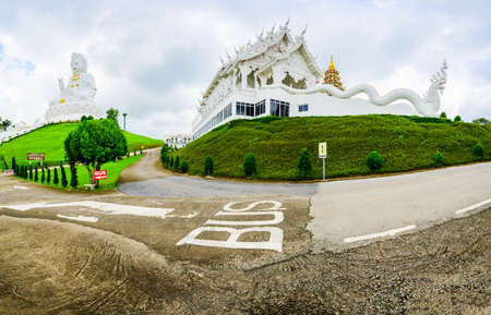 CHIANG RAI, THAILAND - August 12, 2020 : Panorama of big Guanyin statue with beautiful Thai style...