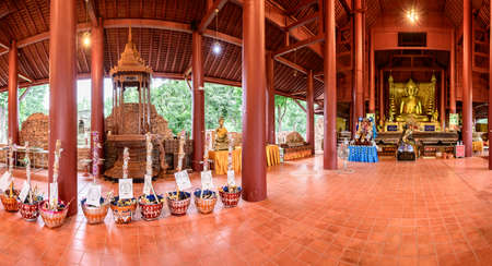 CHIANG RAI, THAILAND - July 18, 2020 :  Panorama View of Ancient Buddha Statue with Lanna Style Building in Wat Chedi Luang, Chiang Rai Province.のeditorial素材