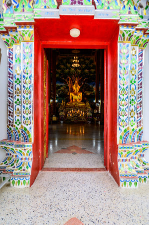 NAN, THAILAND - November 5, 2020 :  Old Buddha Statue with Thai Style Frame in Prang Temple, Nan Province.のeditorial素材