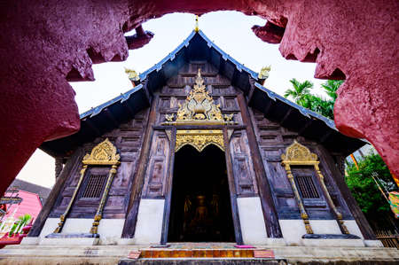 Entrance Frame with Old Church in Wat Phan Tao, Chiang Mai Province.のeditorial素材
