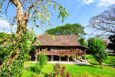 Lanna Traditional Building with Grass Yard in Chiang Mai Province, Thailand.のeditorial素材