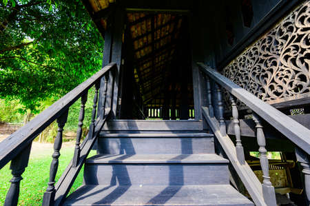 Thai Style Wooden Stair of Lanna Traditional House, Thailand.のeditorial素材