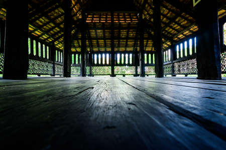 Thai Style Wooden Floor of Lanna Traditional House, Thailand.のeditorial素材