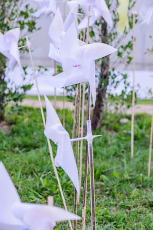 Plastic White Wildmill in The Park, Chiangmai Province.の写真素材