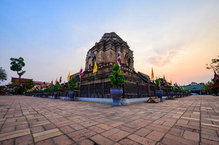 Ancient Pagoda of Wat Chedi Luang at Evening, Chiangmai Province.