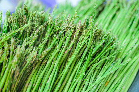 Green Asparagus, healthy organic food on market stall.