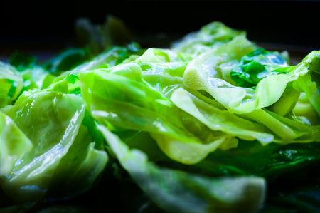 Stir fried cabbage with fish sauce, This food is easy to prepare and Thai people like to eat it.の写真素材