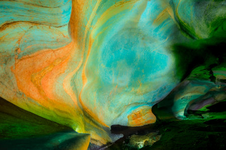 Mae Sap Cave or Rainbow Cave, this cave is formed from the arrangement of rock layers with beautiful patterns and colors in Chiang Mai Province, Thailand.の写真素材