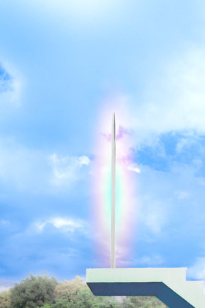 White stairs with sky background. White staircase and cloud background. Stair to the sky.の写真素材