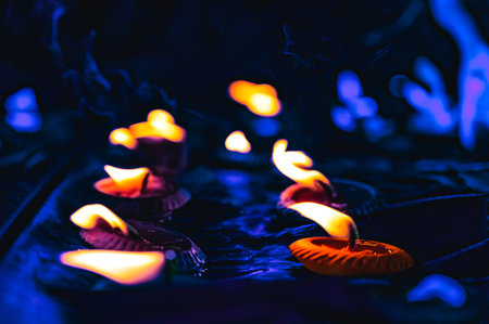 Traditional Series : Lanna style candles in Chiang Mai. Loi Krathong tradition of the Lanna people. Lights from Pang Prateep that are lit in important festivals of the northern region, Thailand.の写真素材