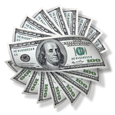 one hundred american dollars banknotes isolated on white 