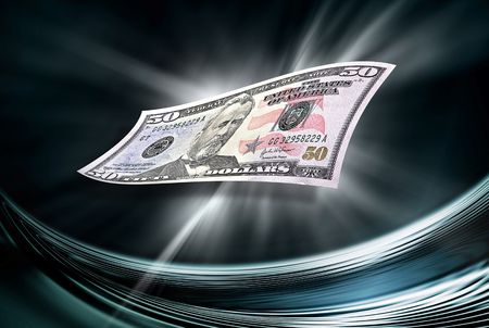 fifty dollars banknote on abstract dark background