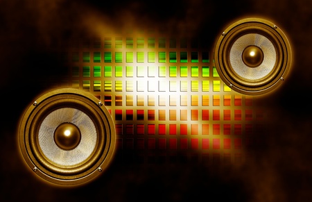 two audio speakers on abstract dark backgroundの写真素材