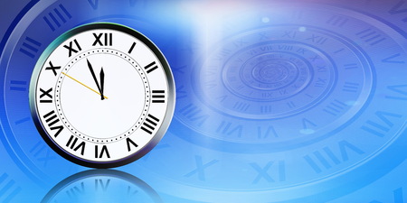 clock on abstract blue backgroundの写真素材