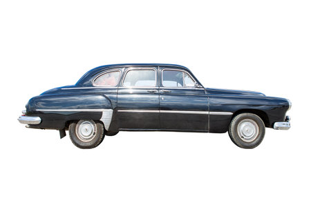 black retro car isolated on white backgroundの写真素材