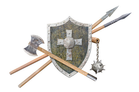set of medieval knight's weapon isolated on white
