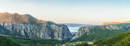 panorama of Dinaric mountains and canyon of Cetina river in Croatiaの写真素材