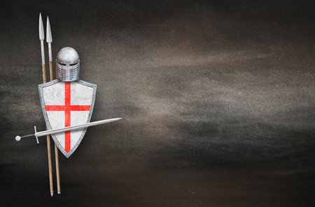 knight weapon on abstract dark backgroundの写真素材
