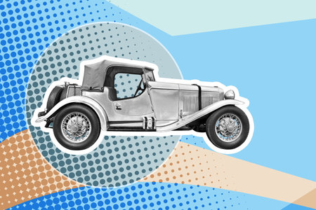 retro car on abstract blue shape background