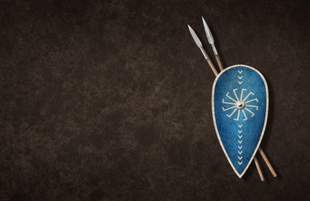 blue viking shield and two spears on grunge background