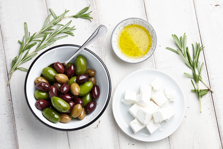 Greek olives and feta cheeseの写真素材