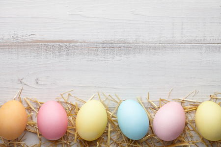 Easter background with colorful eggsの写真素材