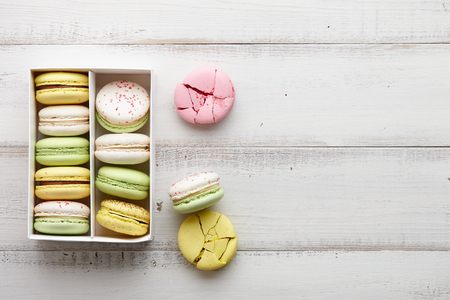 Box of colorful macaronsの写真素材