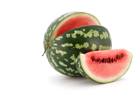 Ripe fresh watermelon isolated on white backgroundの写真素材