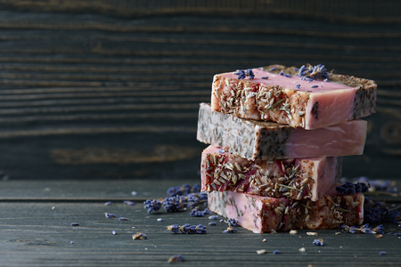 Lavender soap with flower blossomsの写真素材