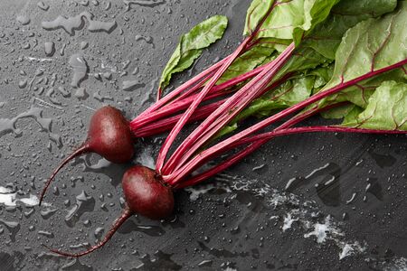Fresh harvested beetroot on stone background, top viewの写真素材