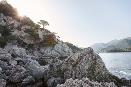 Beautiful Adriatic sea shore with rocks in Croatiaの写真素材