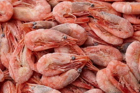Frozen shrimps seafood, close up viewの写真素材