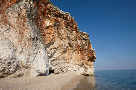 Cliffs and canyon at famous Gjipe beach in Albaniaの写真素材