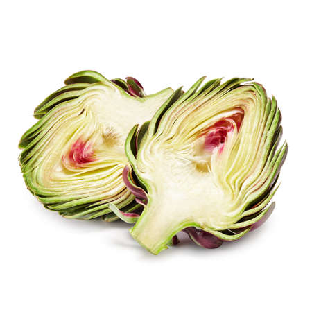 Fresh artichoke halves isolated on white background, close up viewの写真素材