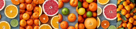 Collage with citrus fruits like lemons, oranges, grapefruits, lime and tangerines. Healthy food concept.の写真素材