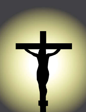 Jesus Christ Cross on The Colorful Cristal Wall in Templeのイラスト素材