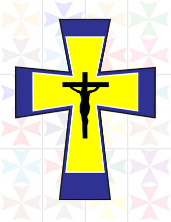 Multicolor Cross with Black Jesus Cross on The Transoarency Colorful Cristal Wallのイラスト素材