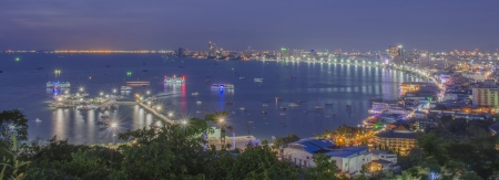 Pattaya City Bay from View Point at Night の写真素材