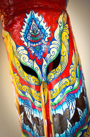 Colorful Facemask made from earthen steamer use for Thai tradition festival called の写真素材