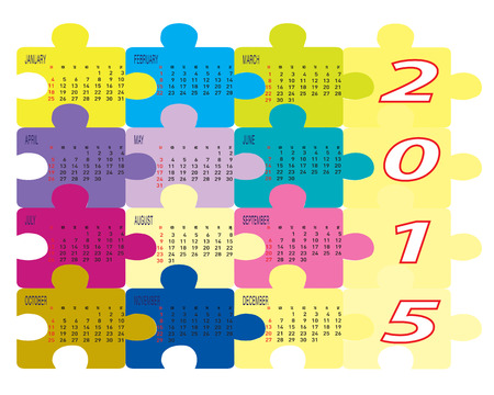 Colorful jigsaw calendar year 2015 vector のイラスト素材